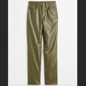 Women's 90's Straight Dark Green Faux Leather Pants - Size 6